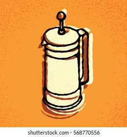 alternative brewing methods coffee, french press,coffeemaker.  Vector illustration on grunge texture background.