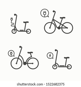 Alternative city transport icons. Electric scooter and bicycle. Modern eco friendly vehicles set