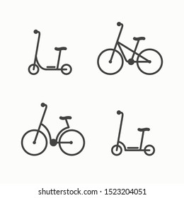 Alternative city transport icons. Electric scooter and bicycle. Modern eco friendly vehicles set
