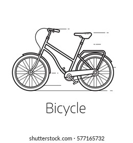 Alternative city transport street bicycle in thin line design. Modern eco friendly vehicle and personal transportation gadget. Urban bike outline design vector illustration.