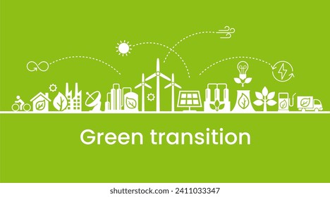 Alternative saubere Energie. Übergang zu einem umweltfreundlichen Weltkonzept.  Ökologie-Infografik. Grüne Stromerzeugung. Übergang zu erneuerbaren alternativen Energien. Vektordesign. 