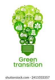 Energía limpia alternativa. Transición al concepto de un mundo respetuoso con el medio ambiente.  Infografía ecológica. Producción de energía verde. Transición a energías alternativas renovables. Diseño web de vectores. 