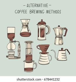 Manual Alternative Coffee Brewing Methods and Tools Hand Drawn