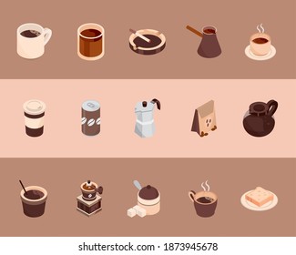 alternative coffee brewing methods isometric icons design vector illustration