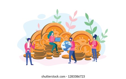 Alternative coin, digital currency, Bitcoin,
mining, golden coin, Ether, Ripple, cryptocurrency, digital payment system worldwide peer to peer network, blockchain networks, vector illustration.