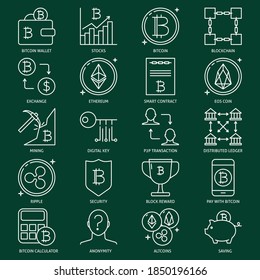 Alternative currency icon collection in line style. Cryptocurrency collection. Bitcoin and altcoins symbols. Vector illustration.