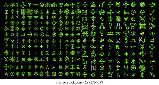 Alternative of digital green matrix and computer code symbols. Quantum computers and qubit,  hacker and crypto, steampunk, alien programming concept. Vector. 