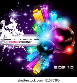 Alternative Discoteque Music Flyer with Attractive Rainbow Colours and an explosion of colurs and lights.