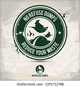 alternative eco dump stamp containing: two environmentally sound eco motifs in circle frames, grunge ink rubber stamp effect, textured paper background, eps10 vector illustration