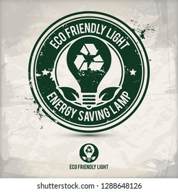 alternative eco friendly light stamp containing: two environmentally sound eco motifs in circle frames, grunge ink rubber stamp effect, textured paper background, eps10 vector illustration