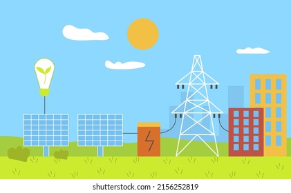 Alternative Eco Friendly Solar Energy And  Panels. Green Electricity Tariff. Concept Illustration For Renewable Power Resources. Solar Farm.