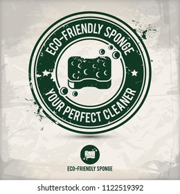 alternative eco friendly sponge stamp containing: two environmentally sound eco motifs in circle frames, grunge ink rubber stamp effect, textured paper background, eps10 vector illustration