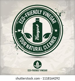 alternative eco friendly vinegar stamp containing: two environmentally sound eco motifs in circle frames, grunge ink rubber stamp effect, textured paper background, eps10 vector illustration