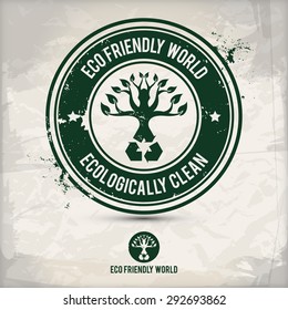 alternative eco friendly world stamp on textured background, which is made from several transparent layers for a worn, rubbed effect, therefore saved in eps 10