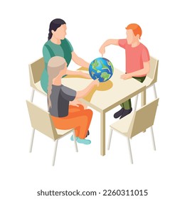 Alternative education isometric composition with isolated view of deschooling situation with human characters vector illustration