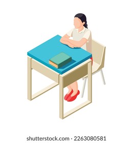 Alternative education isometric composition with isolated view of deschooling situation with human character vector illustration