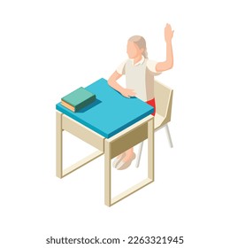 Alternative education isometric composition with isolated view of deschooling situation with human character vector illustration