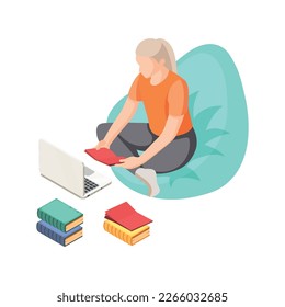 Alternative education isometric composition with isolated view of deschooling situation with human character vector illustration
