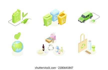 Alternative electric energy sources set. Eco friendly, ecology, green technologies vector illustration