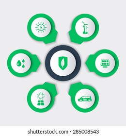Alternative energetics, green ecologic technologies round modern icons, vector illustration, eps10, easy to edit