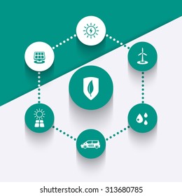 Alternative energetics, green ecologic technologies, round icons, vector illustration, eps10