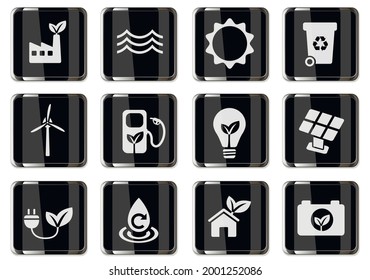 Alternative energetics pictograms in black chrome buttons. icons set for user interface design