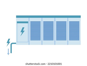 Alternative energy battery. Green hydrogen, reduction of hazardous waste emissions. Sticker for social networks and instant messengers. Power station and energy. Cartoon flat vector illustration