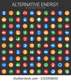 Alternative energy big collection of vector round flat icons with shadow