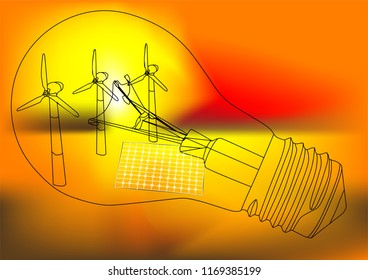 alternative energy concept with lamp and power generator