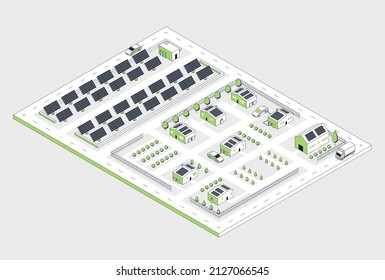 Alternative energy concept. Solar panels and modern technologies. Protection of ecology, nature and environment. Harmless production, green city or town, eco friendly. Cartoon flat vector illustration