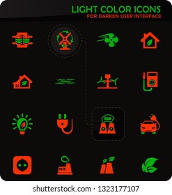 Alternative energy easy color vector icons on darken background for user interface design