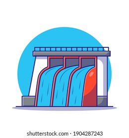 Alternative Energy Hydro Energy and Dam. Renewable, Green, and Clean Sources of Energy. Technology and Power Icon Concept. Flat Cartoon Vector Illustration Isolated.