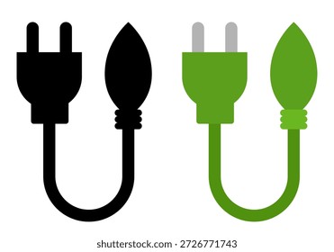 Ícone de energia alternativa. Plugue e folha verde. Ilustração plana vetorial.