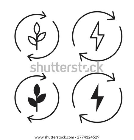 Alternative energy icon vector logo set flat and stroke lines