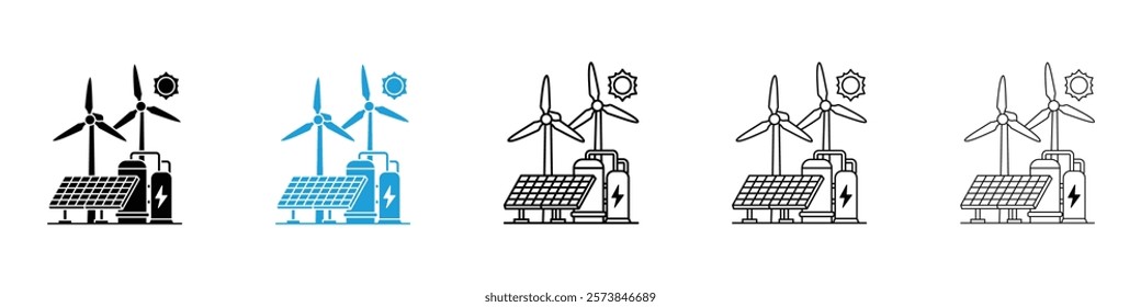 Alternative energy icons in filled and 3 stroke weights