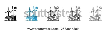 Alternative energy icons in filled and 3 stroke weights