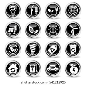 alternative energy icons on stylish round chromed buttons