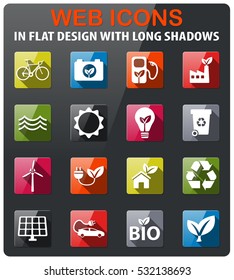 alternative energy icons set in flat design with long shadow