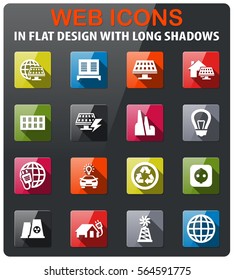 alternative energy icons set in flat design with long shadow