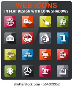 alternative energy icons set in flat design with long shadow