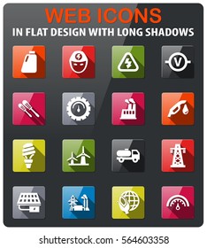alternative energy icons set in flat design with long shadow