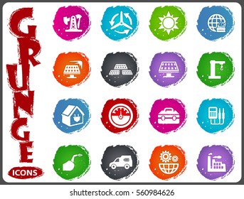 Alternative energy icons set for web sites and user interface in grunge style