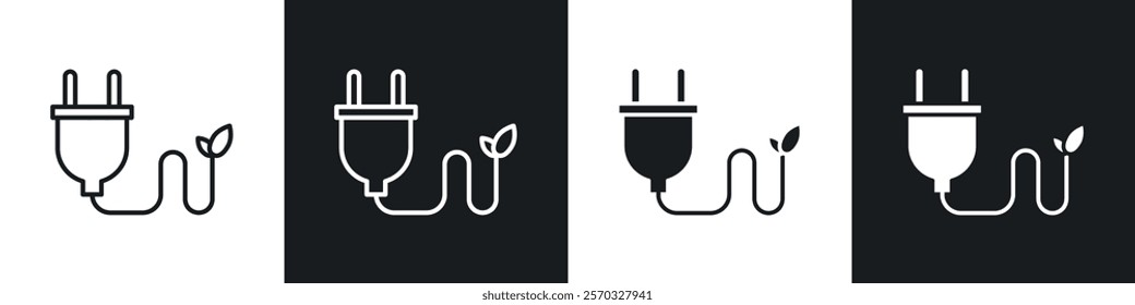 Alternative energy icons vectors set in black. line and flat versions