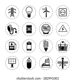 Alternative energy modern green industry icons black set isolated vector illustration