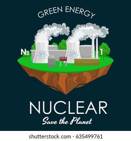 alternative energy power industry, Nuclear factory electricity on a green grass ecology concept, technology of renewable atomic station vector illustration