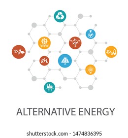 Alternative energy presentation template, cover layout and infographics. Solar Power, Wind Power, Geothermal Energy, Recycling icons