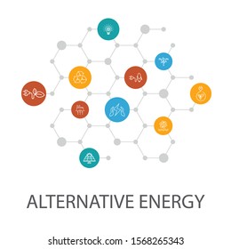 Alternative energy presentation template, cover layout and infographics. Solar Power, Wind Power, Geothermal Energy, Recycling icons