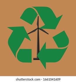 Recurso energético alternativo con molino de viento rotatorio, turbina eólica. Elemento molino de viento como símbolo de poder ecológico. Ilustración del vector EPS 10.