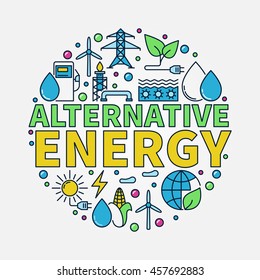 Alternative Energy round illustration. Vector renewable energy concept colorful flat sign