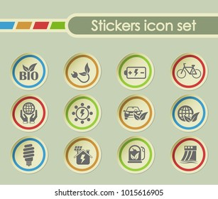 alternative energy simple vector icons on round stickers